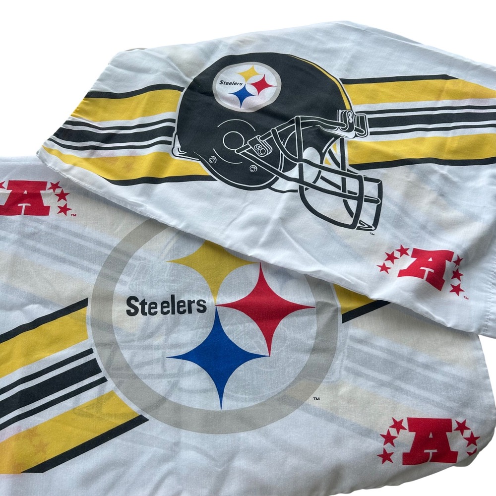 Bibb Pittsburgh Steelers Pillowcase Lot White NFL Vintage 90s Y2K Logo USA Made